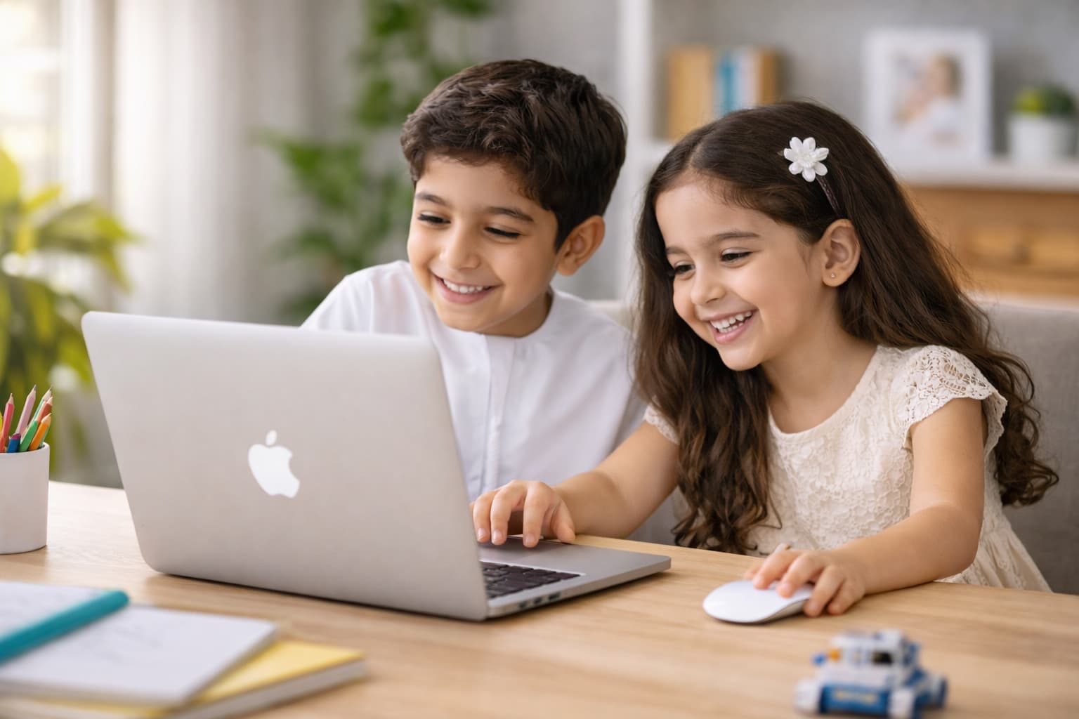 Parent and child using a tablet together